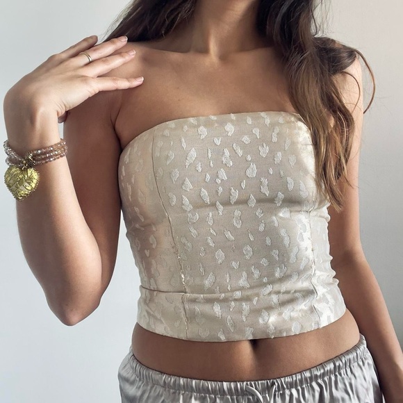Reformation Tops - Reformation | Cream satin animal print corset strapless top | Size 2